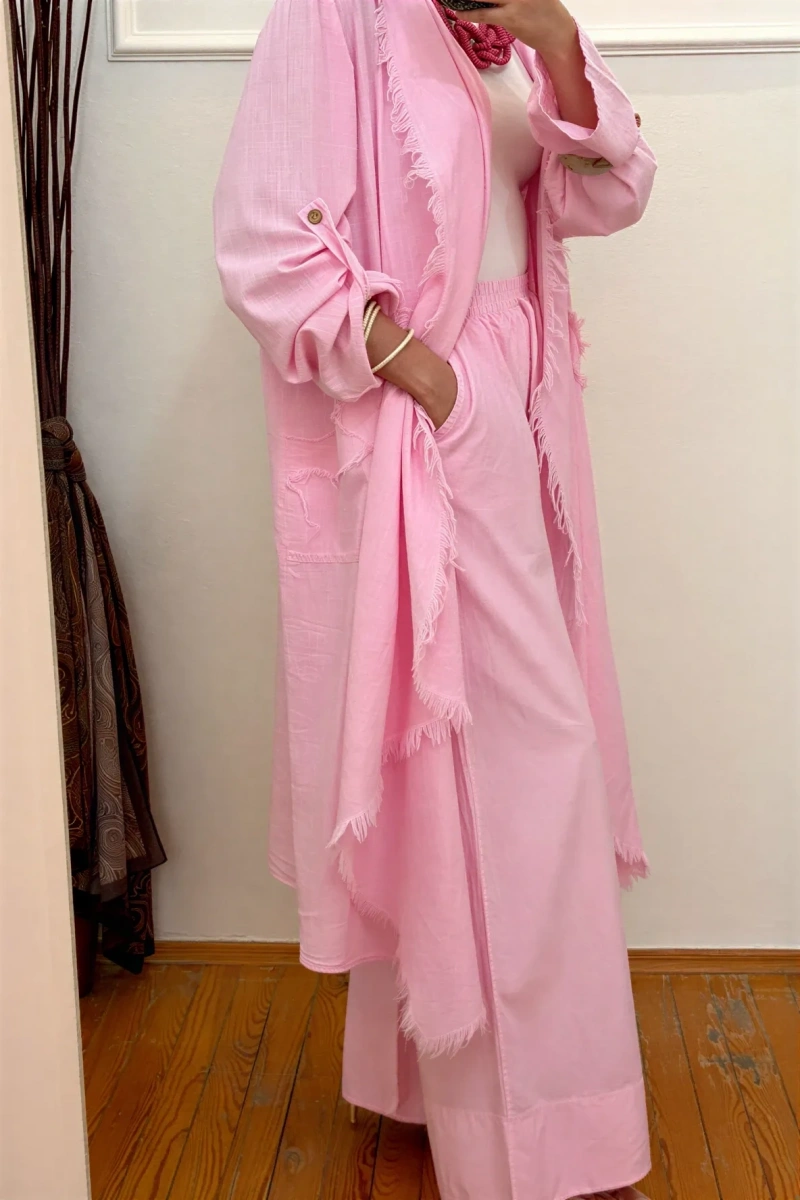 Pamuklu Püsküllü Ceket Pembe