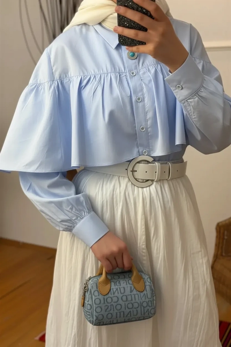 Poplin Fırfırlı Gömlek Bebe Mavi