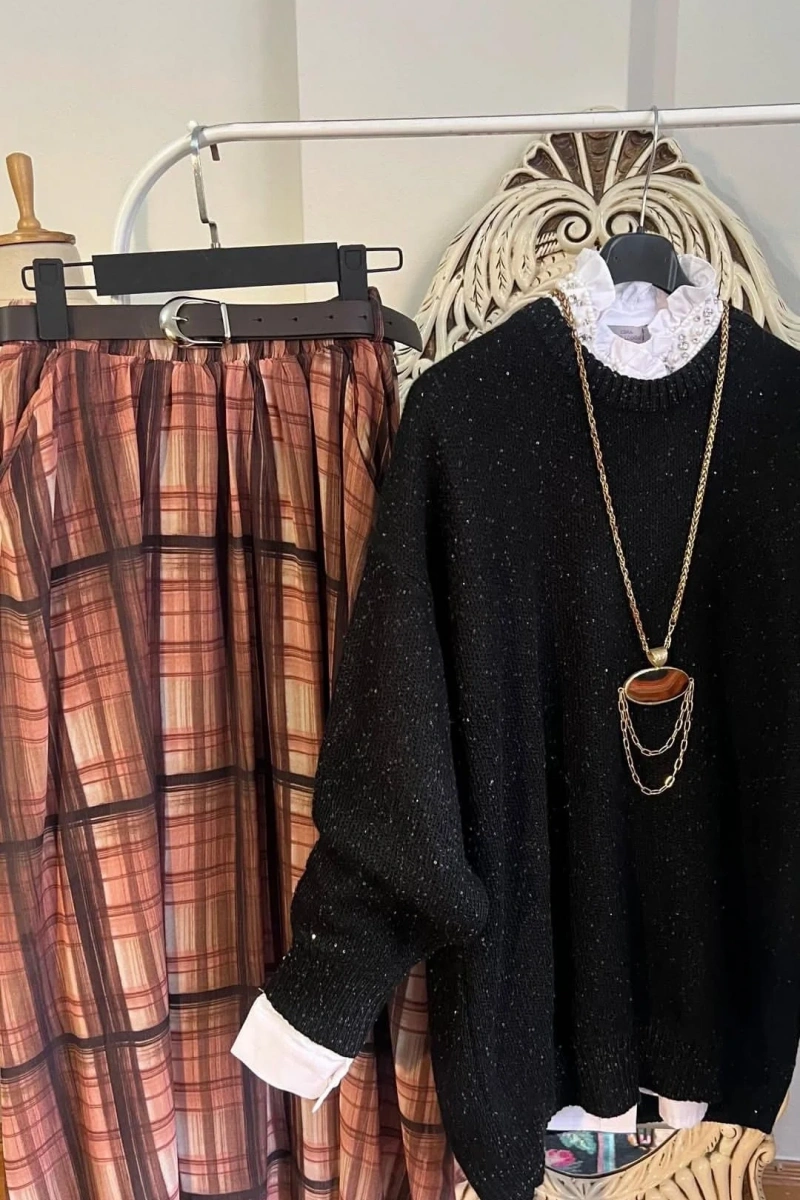 Pullu Triko Kazak - Siyah