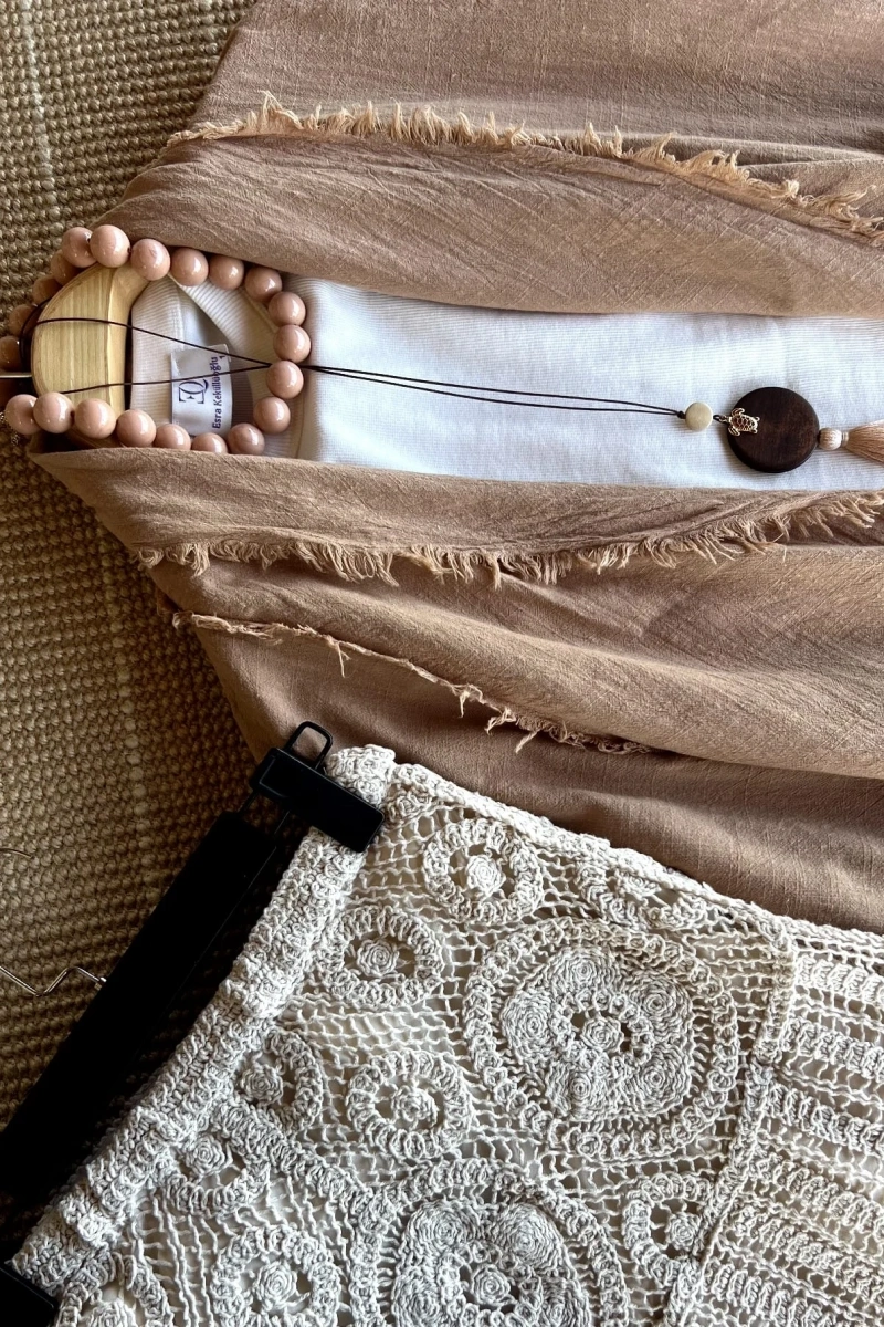 Püsküllü Pamuk Kimono Camel