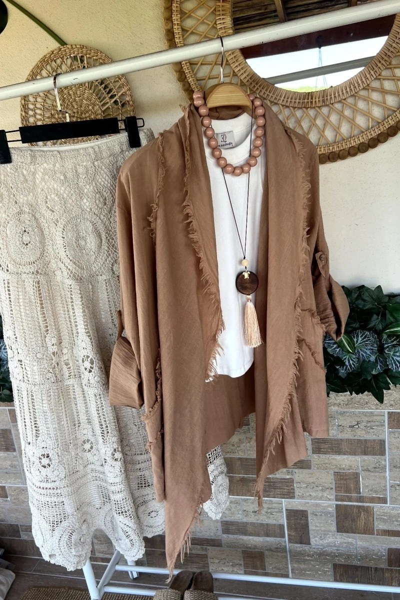 Püsküllü Pamuk Kimono Camel