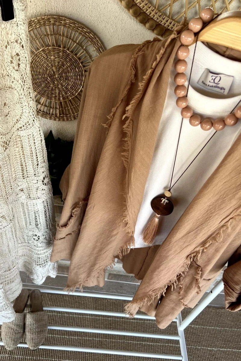 Püsküllü Pamuk Kimono Camel
