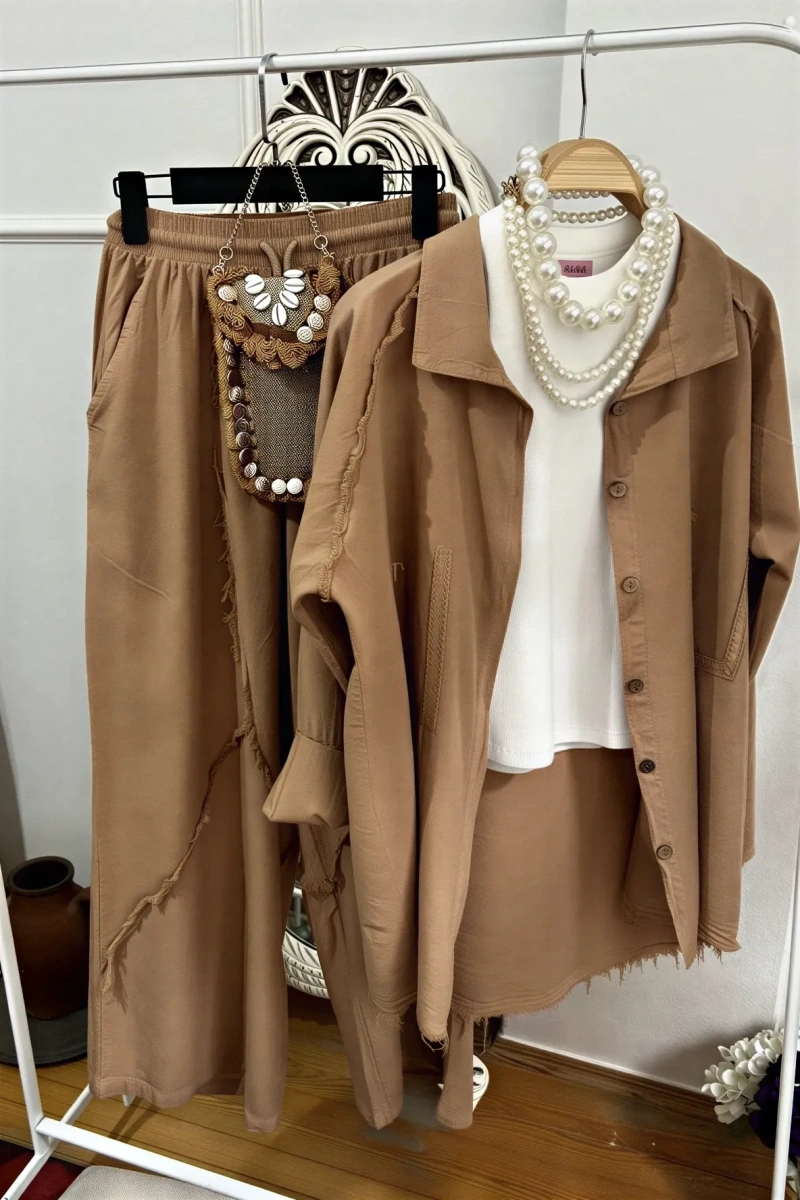 Püsküllü Pamuk Takım Camel
