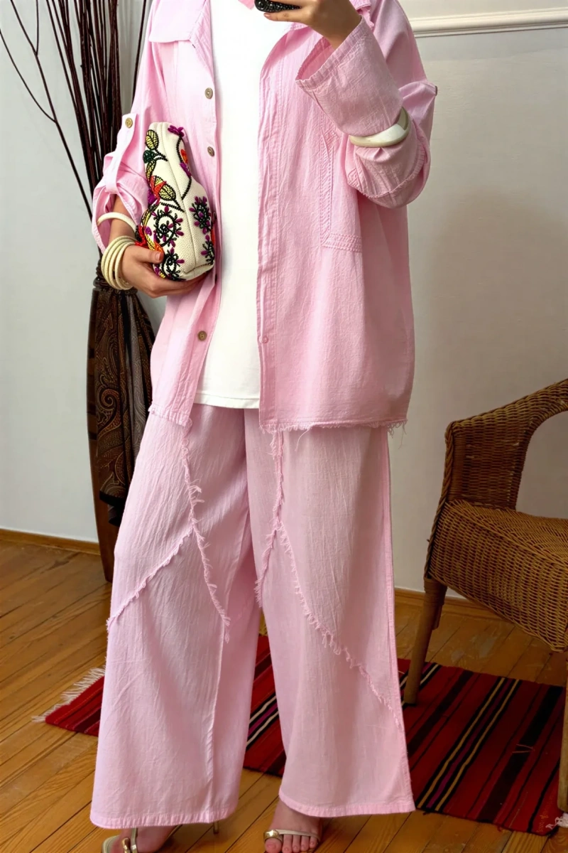 Püsküllü Pamuk Takım Pembe