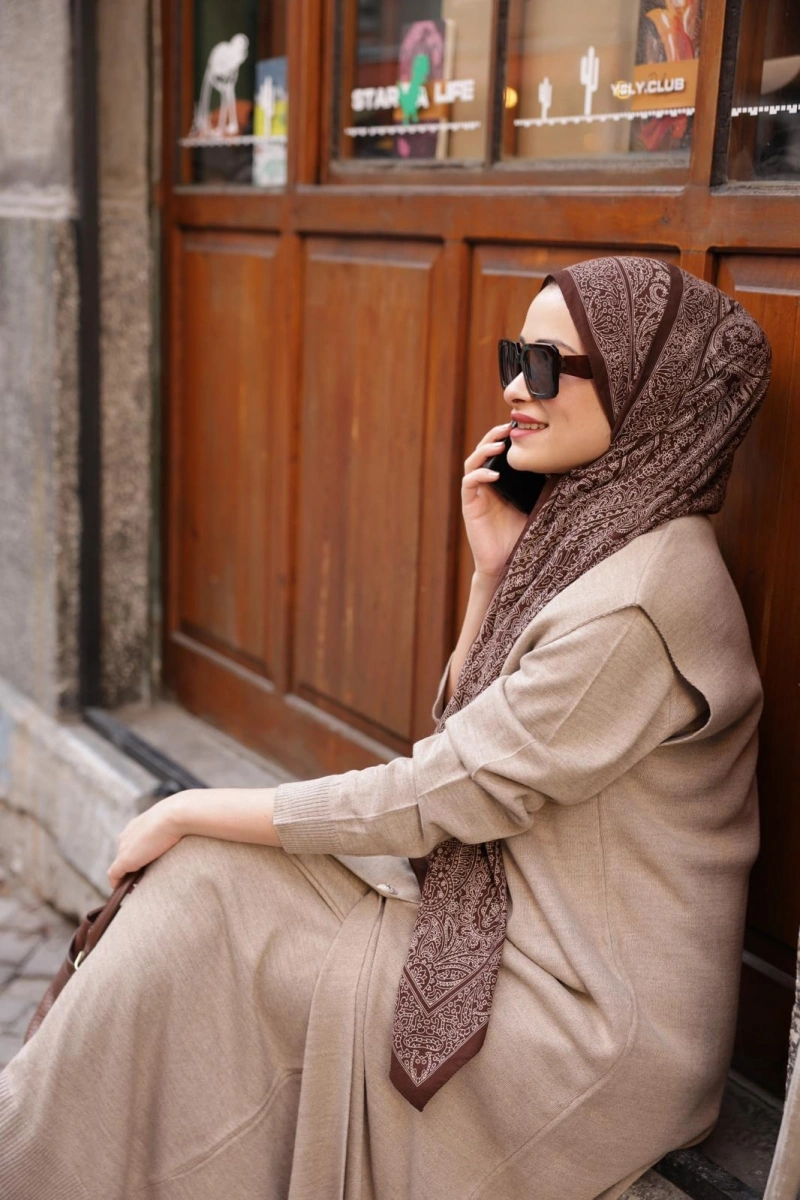 Triko Düğmeli Yelek Elbise Vizon