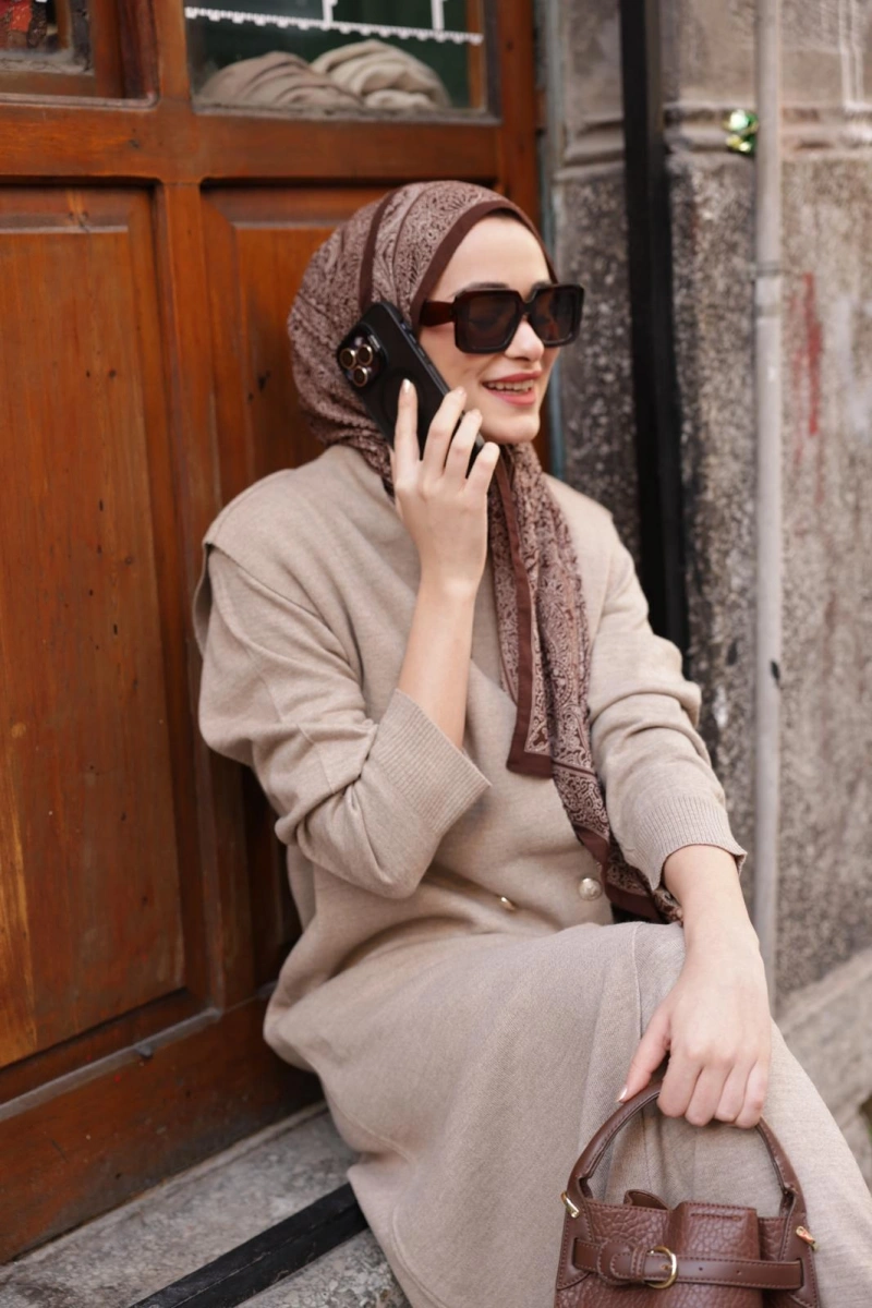 Triko Düğmeli Yelek Elbise Vizon