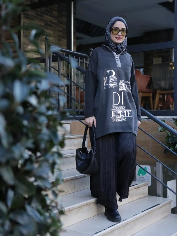 Kadın Işıl Kapşonlu Tunik-Siyah