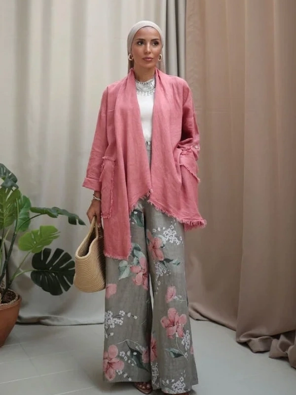 Kadın Keten Püsküllü Kısa Tunik- Mercan