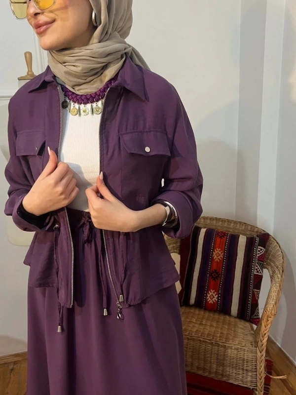Kadın Etekli Modal Takım - Erguvan