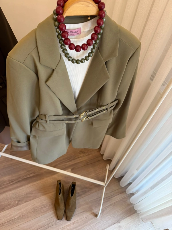 Kadın Çift Kemerli Valentina Haki Blazer