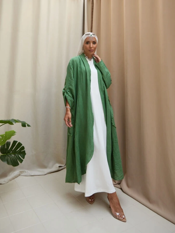 Kadın Keten Püsküllü Uzun Tunik-Fesleğen