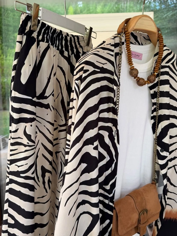 Kadın Pamuklu Zebra Desen İkili Takım