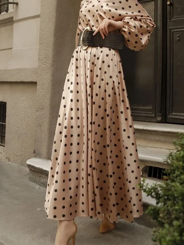 Kapadokya Puantiyeli Elbise - Vizon