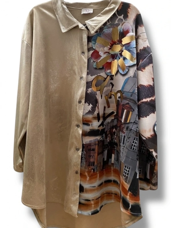 Gold çiçek baskılı gömlek