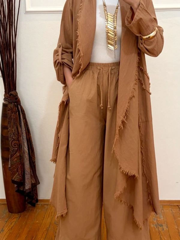 Pamuklu Püsküllü Ceket Camel