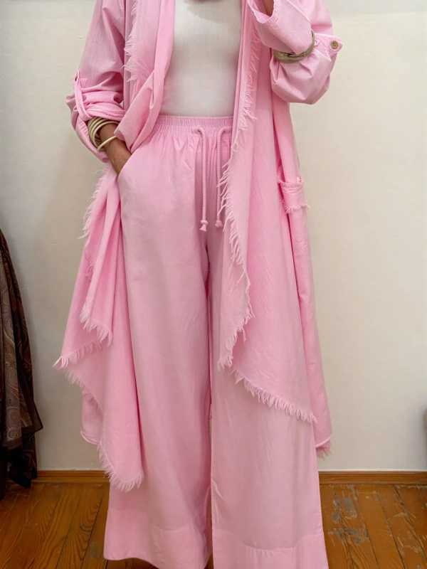 Pamuklu Püsküllü Ceket Pembe