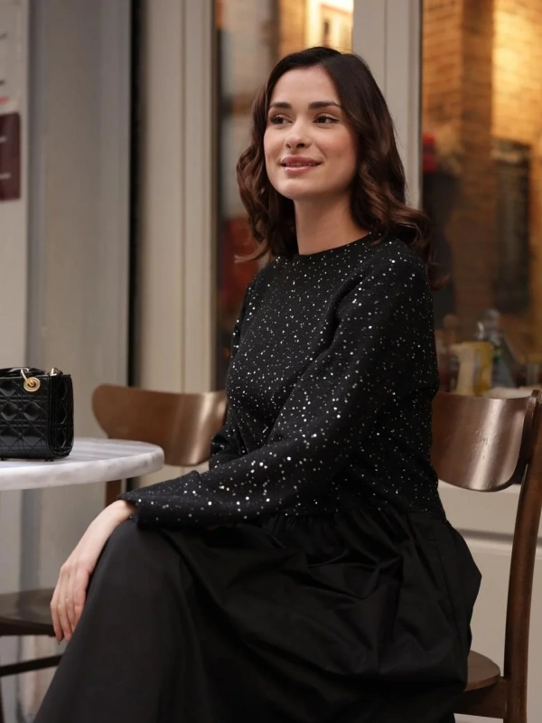 Payetli Poplin Siyah Elbise