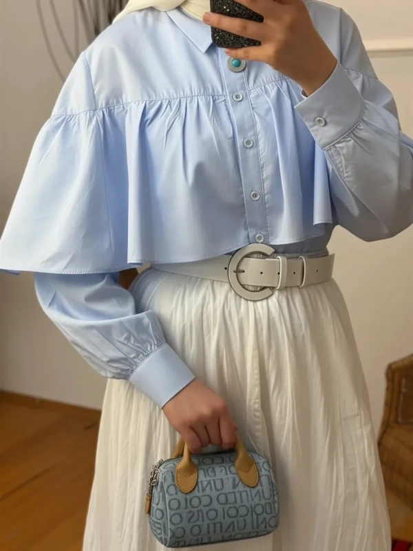 Poplin Fırfırlı Gömlek Bebe Mavi