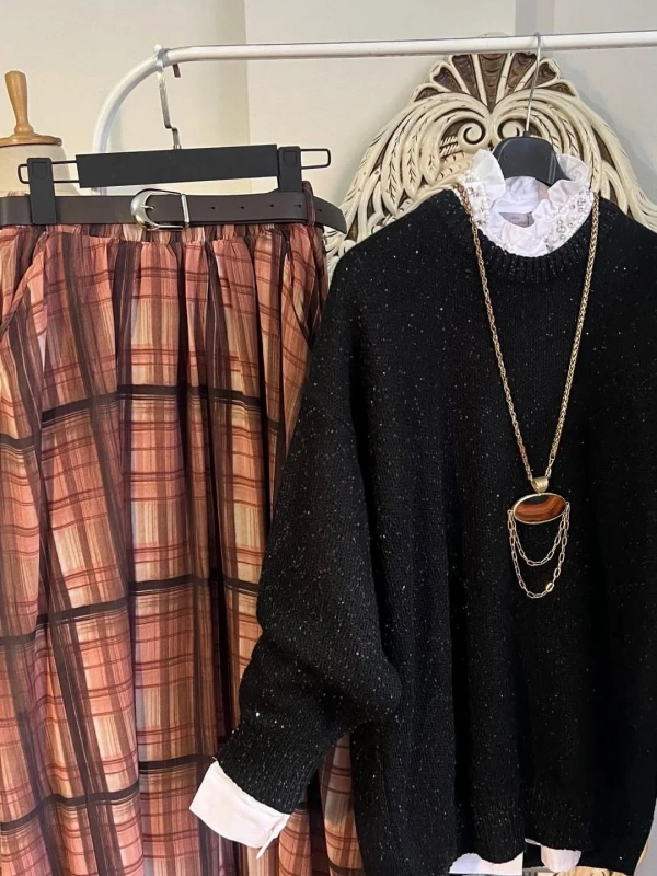 Pullu Triko Kazak - Siyah