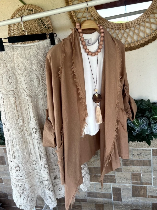 Püsküllü Pamuk Kimono Camel