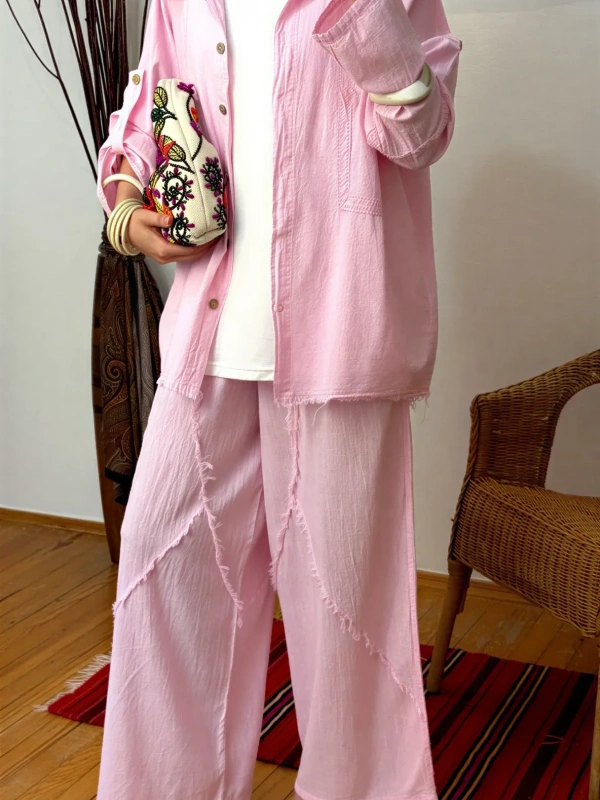 Püsküllü Pamuk Takım Pembe