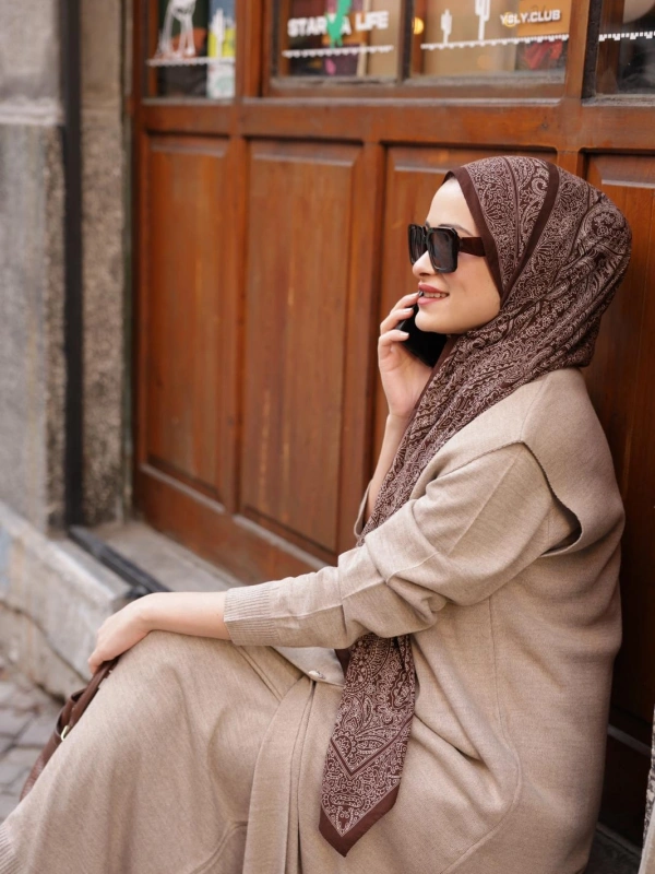 Triko Düğmeli Yelek Elbise Vizon