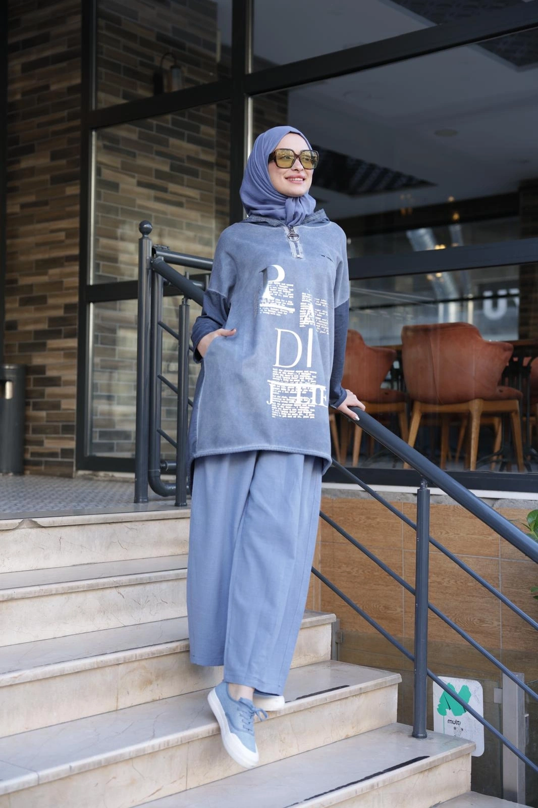 Kadın Işıl Kapşonlu Tunik-MAVİ