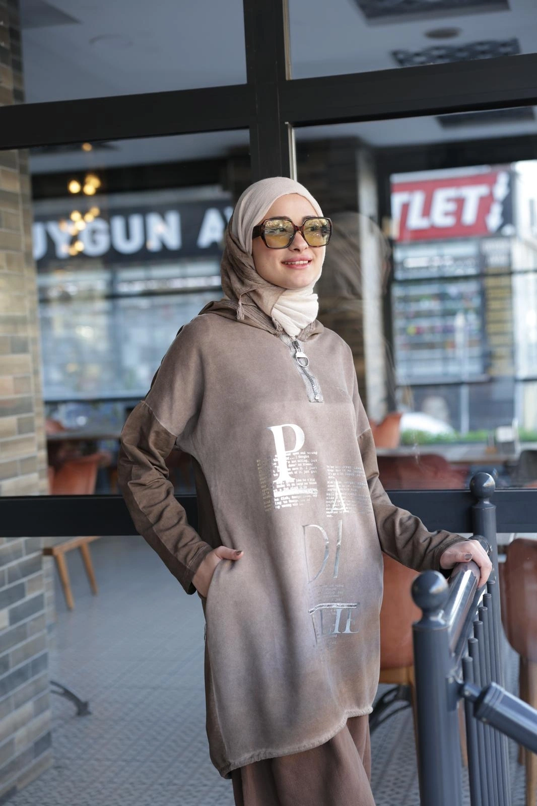 Kadın Işıl Kapşonlu Tunik-Vizon