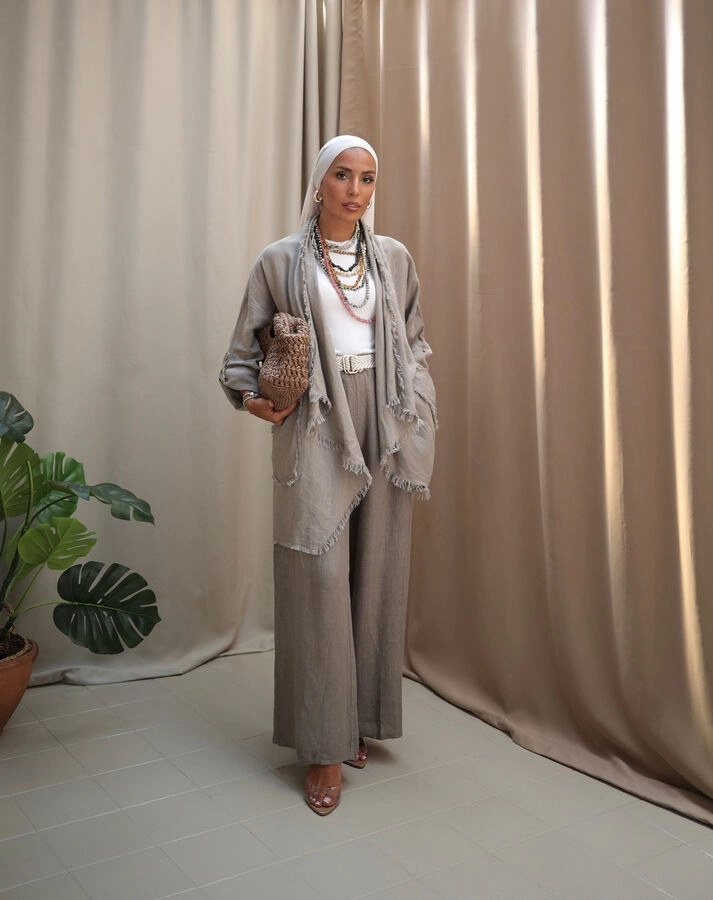 Kadın Keten Püsküllü Kısa Tunik-Bulanık İnci