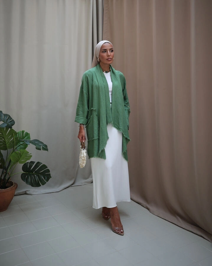 Kadın Keten Püsküllü Kısa Tunik-Fesleğen