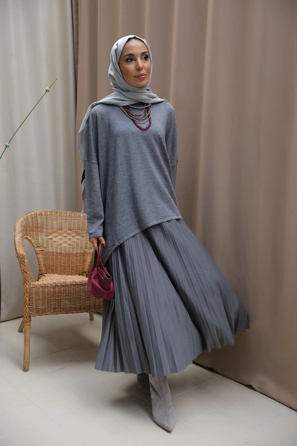 Kadın Pileli Zarafet Takım-Antrasit