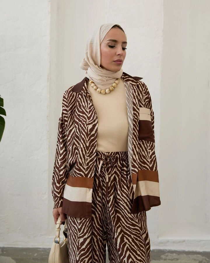 Kadın Saten İkili Çizgili Takım