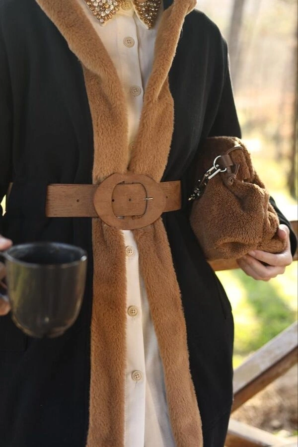 Kürk Detaylı İkili Takım-Camel