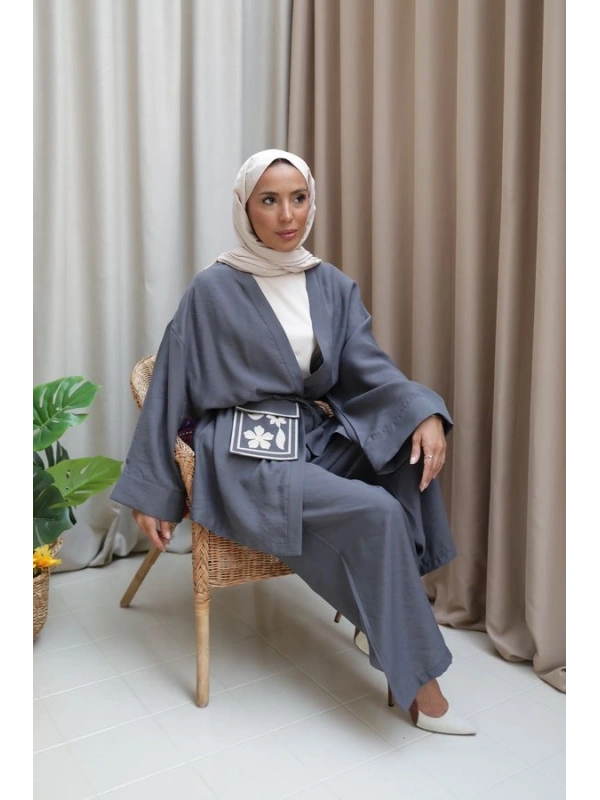 Kadın Çantalı Kimono Takım- Antrasit