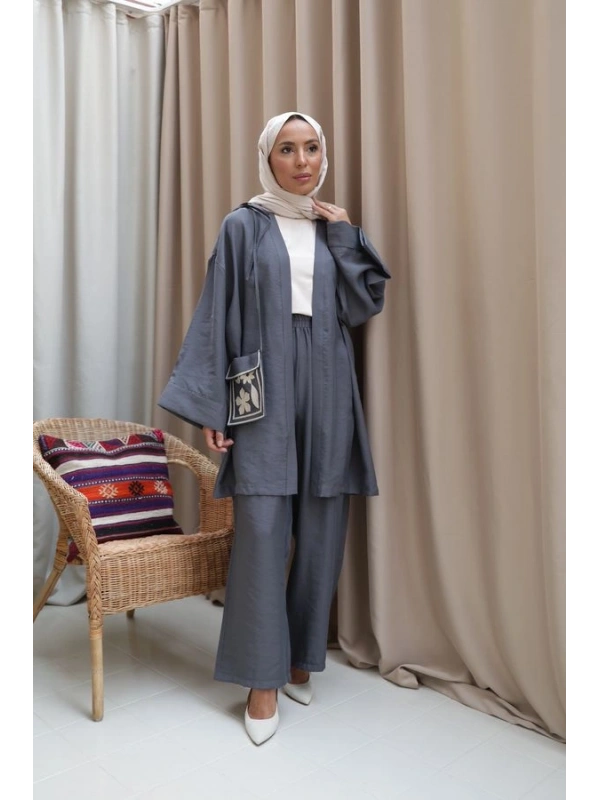 Kadın Çantalı Kimono Takım- Antrasit