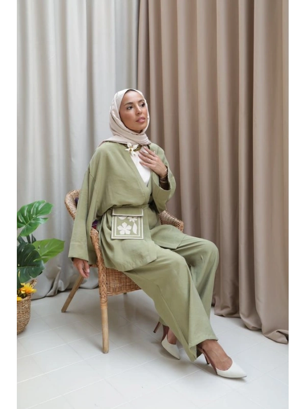 Kadın Çantalı Kimono Takım- Yağ Yeşil