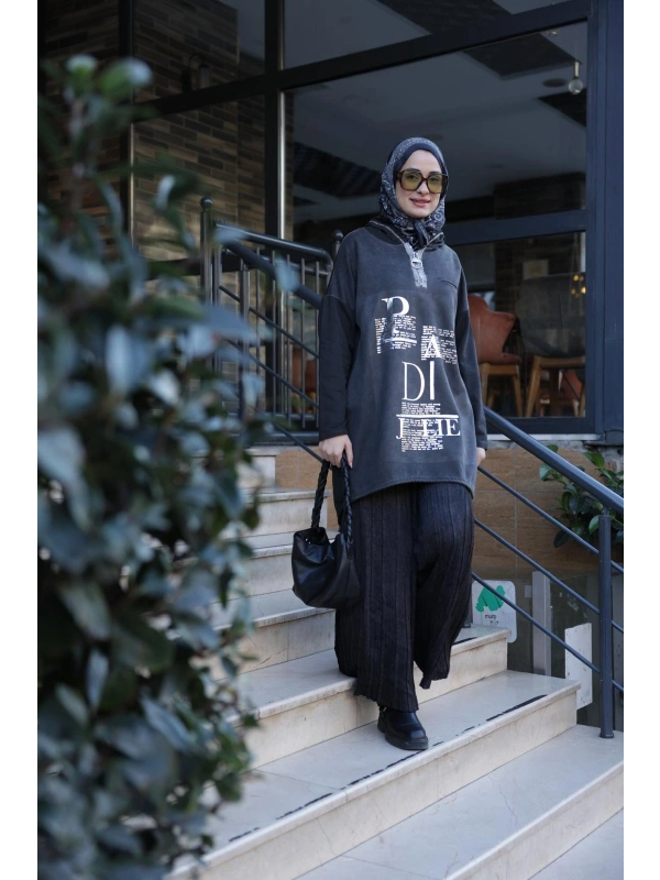 Kadın Işıl Kapşonlu Tunik-Siyah