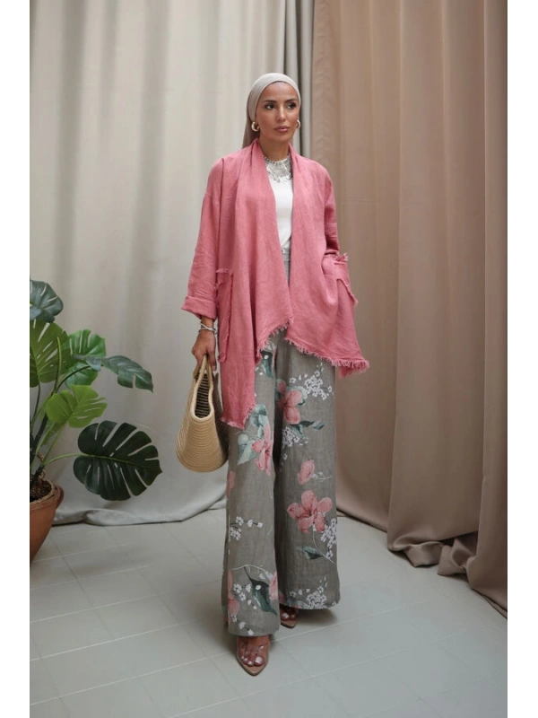 Kadın Keten Püsküllü Kısa Tunik- Mercan