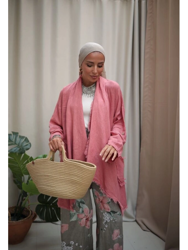 Kadın Keten Püsküllü Kısa Tunik- Mercan