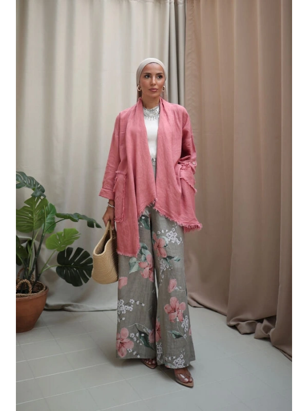 Kadın Keten Püsküllü Kısa Tunik- Mercan