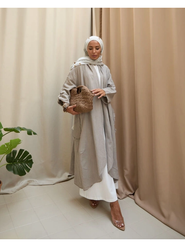 Kadın Keten Püsküllü Uzun Tunik-Bulanık İnci