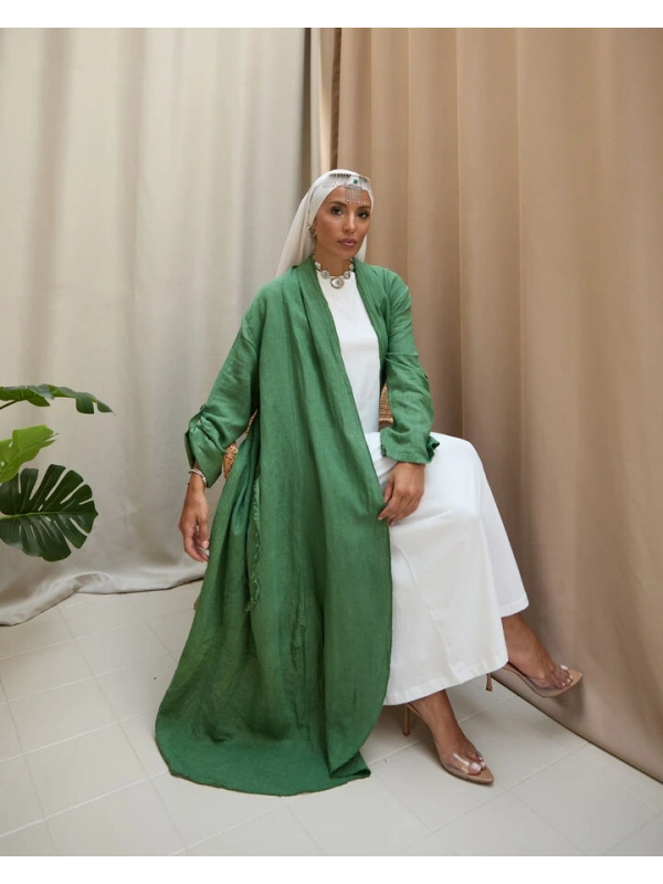 Kadın Keten Püsküllü Uzun Tunik-Fesleğen