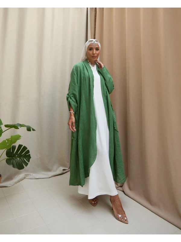 Kadın Keten Püsküllü Uzun Tunik-Fesleğen