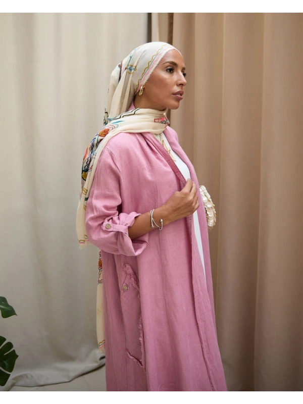 Kadın Keten Püsküllü Uzun Tunik- Pudra Pembe