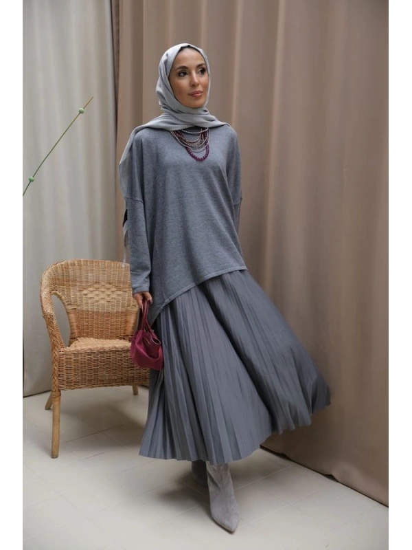 Kadın Pileli Zarafet Takım-Antrasit