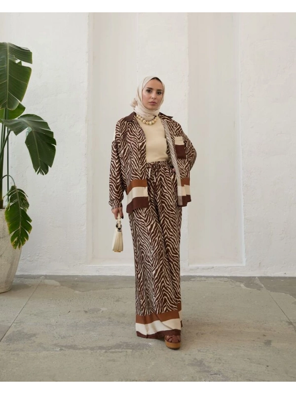 Kadın Saten İkili Çizgili Takım