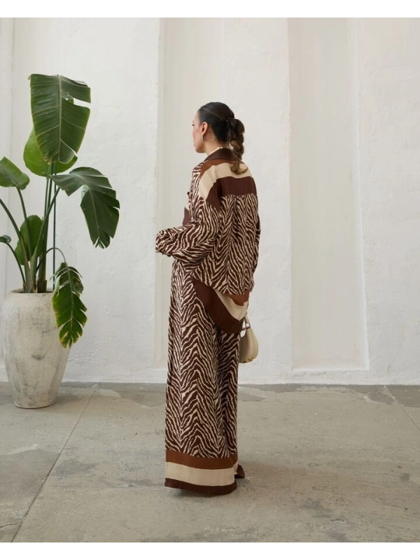 Kadın Saten İkili Çizgili Takım