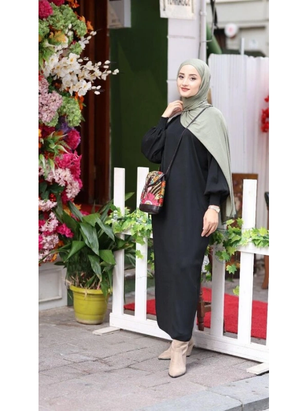 Kadın Soğuk Örme Triko Elbise-Siyah