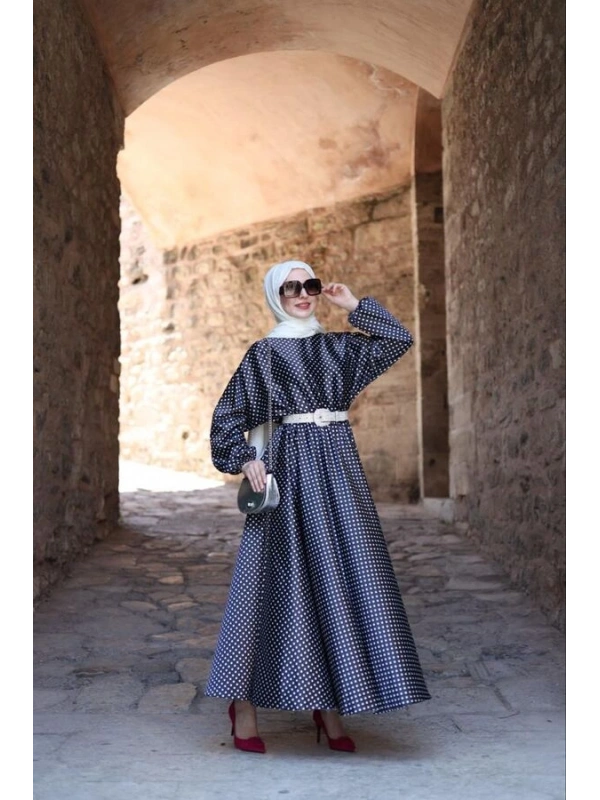 Kapadokya Puantiyeli Elbise-Siyah