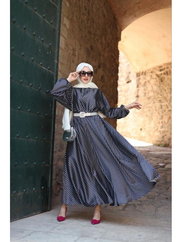 Kapadokya Puantiyeli Elbise-Siyah